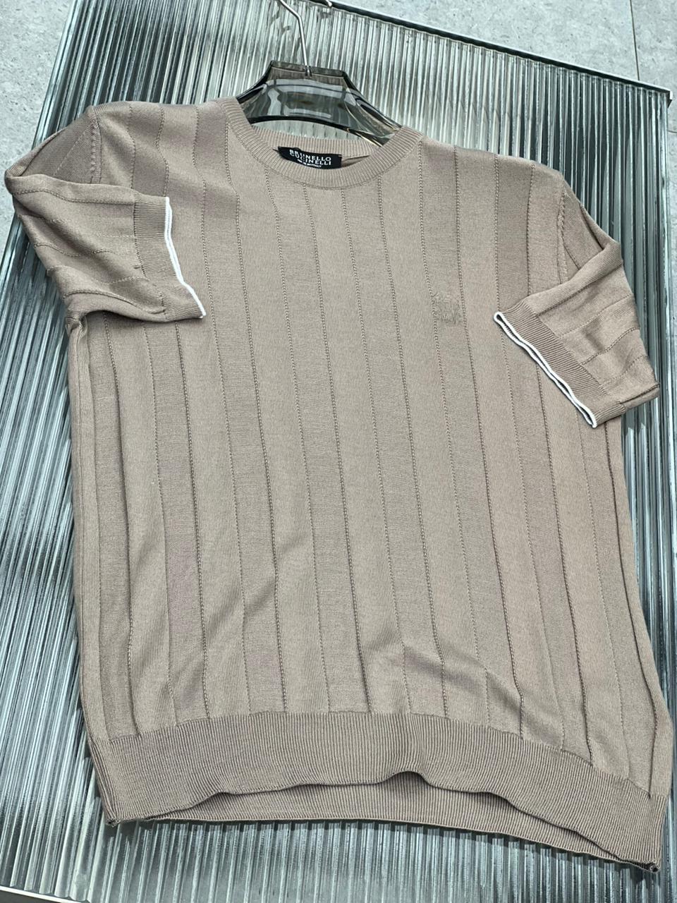 Brunello Cucinelli - Ribbed Cotton-Silk Knit T-Shirt in Sand