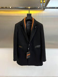 Zegna - Elegant Black Formal Blazer with Leather Trim