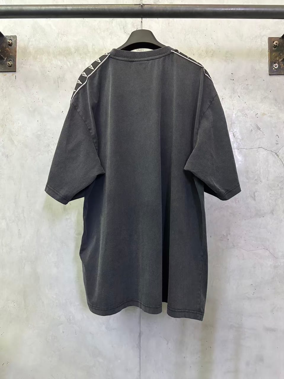 Balenciaga Stripe Logo T-Shirt – Faded Black Vintage Jersey