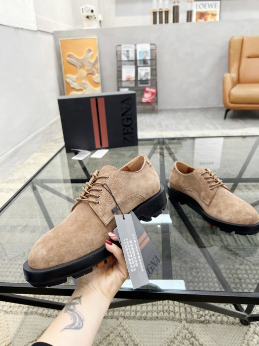 Zegna - Tan Suede Derby Shoes with Chunky Sole