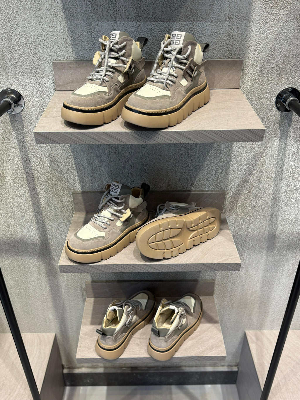 Givenchy - Grey & Beige Suede and Leather High-Top Sneakers with Chunky Sole