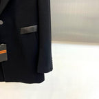 Zegna - Elegant Black Formal Blazer with Leather Trim