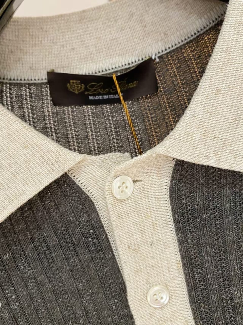 Loro Piana Two-Tone Ribbed Knit Polo Shirt – Grey Melange & Beige