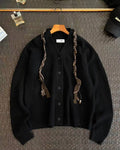 Ader Error Black V-Neck Cardigan with Unique Braided Accent