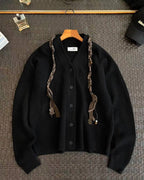 Ader Error Black V-Neck Cardigan with Unique Braided Accent