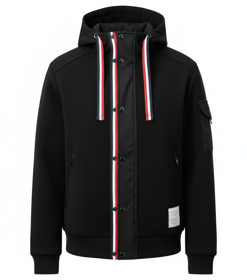 Thom Browne - Black Tricolor Detail Zip-Up Hooded Jacket