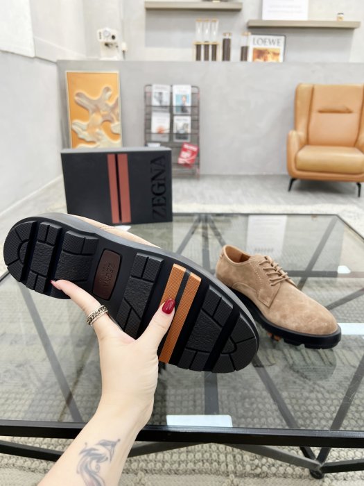 Zegna - Tan Suede Derby Shoes with Chunky Sole
