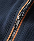 Zegna - Navy Long-Sleeve Zip Polo Sweater with Tipped Collar