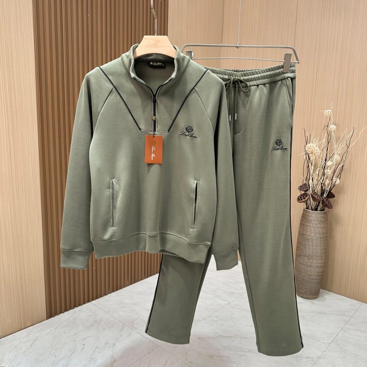 Loro Piana - Sage Green Contrast-Pipe Half-Zip Tracksuit Set