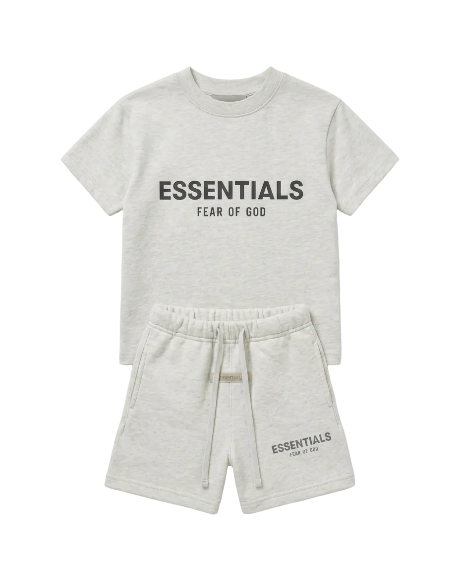 Essentials Fear of God Kids - Logo T-Shirt & Sweatshorts Set (Oatmeal Heather)