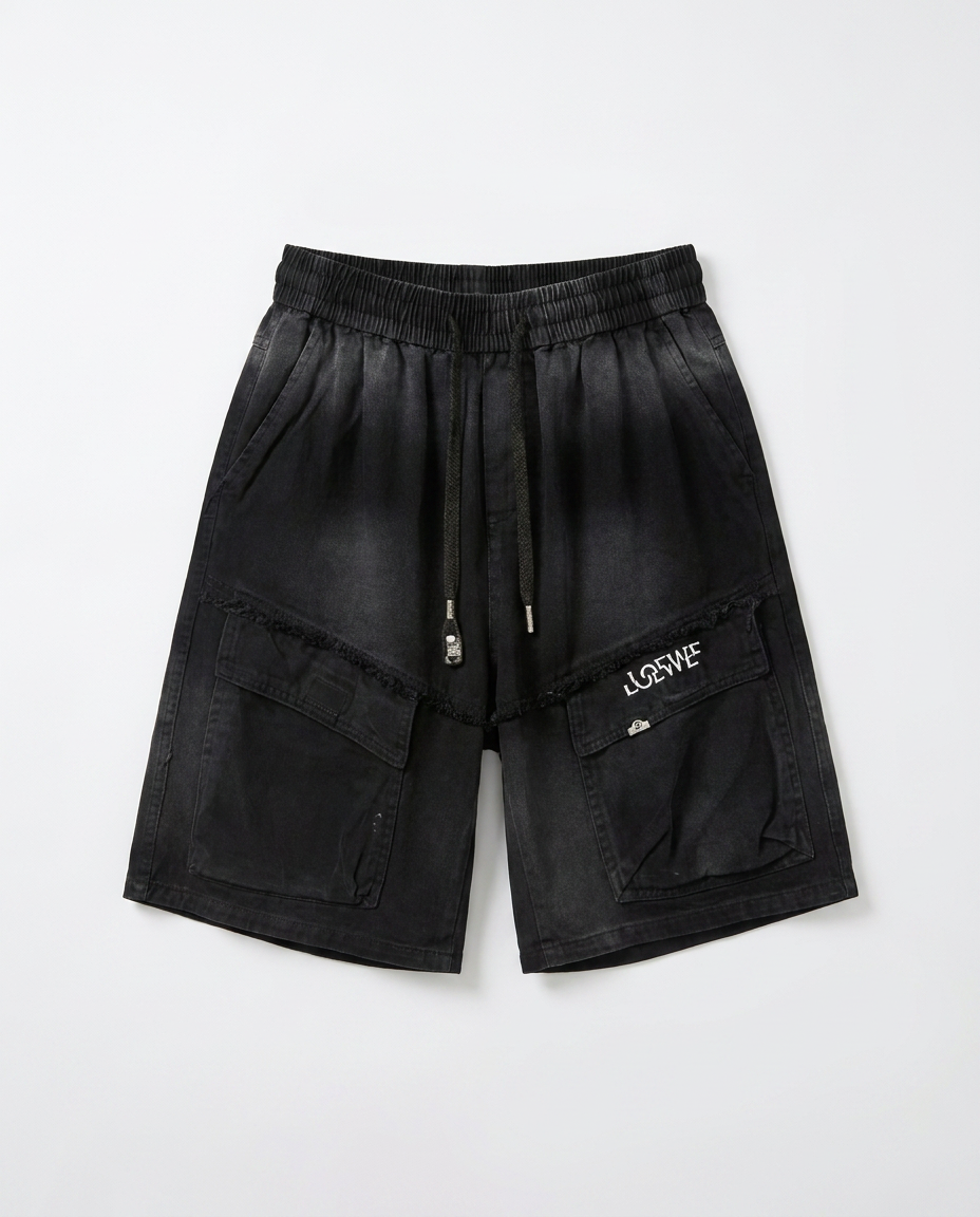Loewe - Distressed Cargo Sweat Shorts (Washed Onyx Black)
