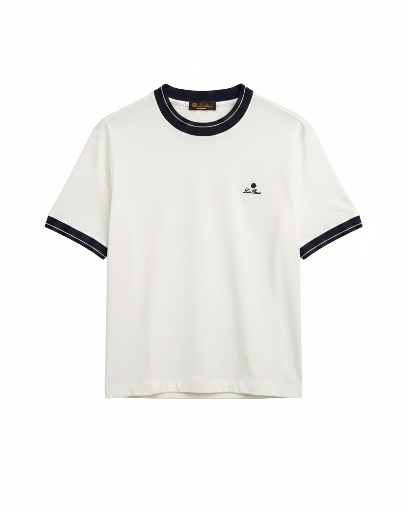 Loro Piana - Contrast Trim Lotus Embroidery T-Shirt