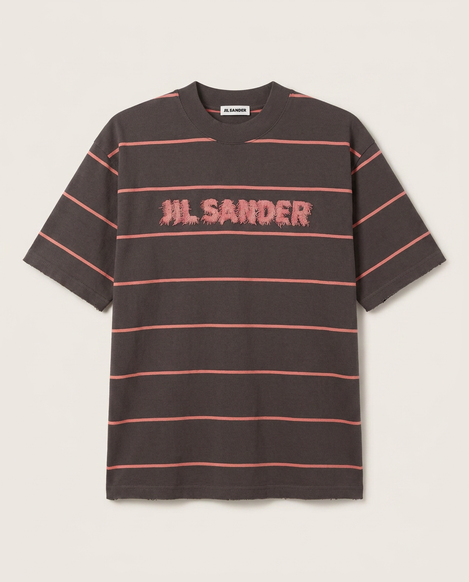 Jil Sander - Fringed Logo Striped Cotton T-Shirt