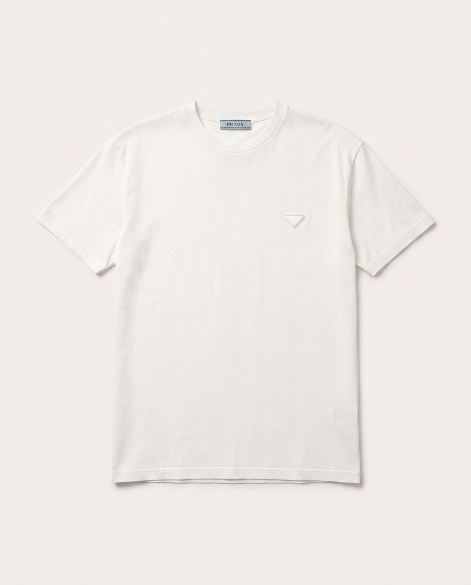 Prada - Tonal Triangle Logo Cotton T-Shirt